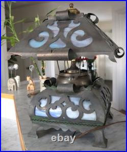 Antique wrought iron slag glass lamp (for parts or repair)