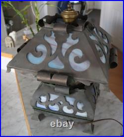 Antique wrought iron slag glass lamp (for parts or repair)
