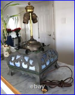 Antique wrought iron slag glass lamp (for parts or repair)