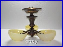 Art Deco 3 Light Slip Shade Ceiling Fixture Vintage Untested For Parts/Resto