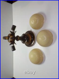 Art Deco 3 Light Slip Shade Ceiling Fixture Vintage Untested For Parts/Resto