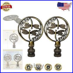 Art Deco Dragonfly Filigree Finial Set of 2 Antique Brass Lamp Accessories