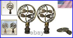 Art Deco Dragonfly Filigree Finial Set of 2 Antique Brass Lamp Accessories