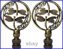 Art Deco Dragonfly Filigree Finial Set of 2 Antique Brass Lamp Accessories