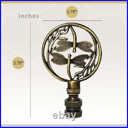 Art Deco Dragonfly Filigree Finial Set of 2 Antique Brass Lamp Accessories