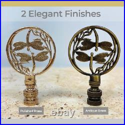 Art Deco Dragonfly Filigree Finial Set of 2 Antique Brass Lamp Accessories