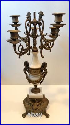 As-Is Vintage Italian Brevettato Candelabra Brass Marble FOR PARTS REPAIR Italy