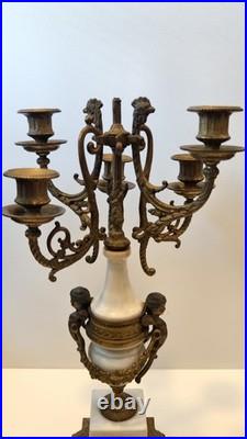 As-Is Vintage Italian Brevettato Candelabra Brass Marble FOR PARTS REPAIR Italy