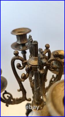 As-Is Vintage Italian Brevettato Candelabra Brass Marble FOR PARTS REPAIR Italy