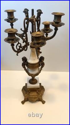 As-Is Vintage Italian Brevettato Candelabra Brass Marble FOR PARTS REPAIR Italy