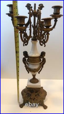 As-Is Vintage Italian Brevettato Candelabra Brass Marble FOR PARTS REPAIR Italy