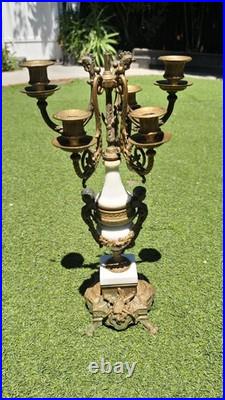As-Is Vintage Italian Brevettato Candelabra Brass Marble FOR PARTS REPAIR Italy