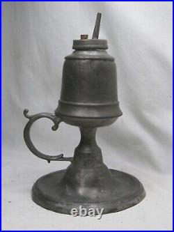 As-is parts / antique pewter whale oil lamp early American double burner with hold