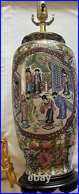 Asian Rose Medallion Mandarin Pottery Porcelain Table Lamp Oriental Accents 29