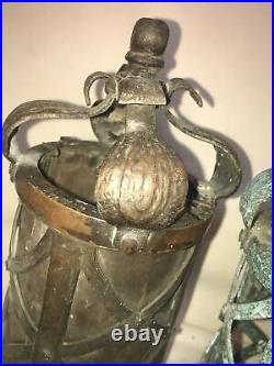 Bronze hanging lamp pair mica shade parts / repair antique vintage lighting