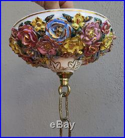 Canopy ceiling cap part Vintage ROSE Capodimonte porcelain lamp chandelier Brass
