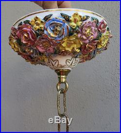 Canopy ceiling cap part Vintage ROSE Capodimonte porcelain lamp chandelier Brass