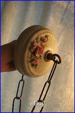 Canopy ceiling cap part Vintage porcelain lamp chandelier Pink Roses beaded 1o2