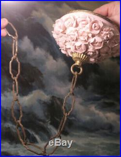 Canopy ceiling lamp chandelier part Capodimonte Vintage porcelain Pink Rose bras