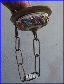 Canopy ceiling part Vintage Capodimonte porcelain lamp chandelier ROSE wreath