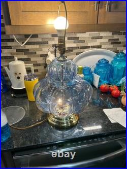 Carl Falkenstein MCM Clear Blue Melon Floral Table Lamp Vintage Parts Only