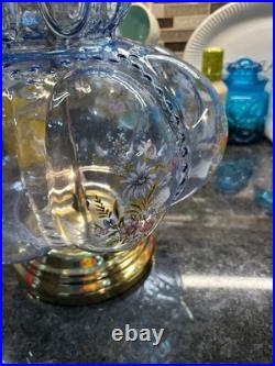 Carl Falkenstein MCM Clear Blue Melon Floral Table Lamp Vintage Parts Only