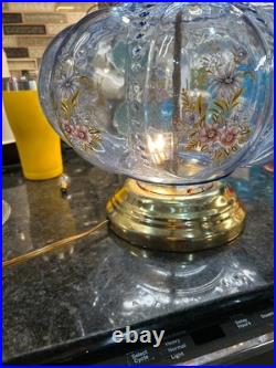 Carl Falkenstein MCM Clear Blue Melon Floral Table Lamp Vintage Parts Only
