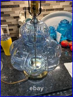 Carl Falkenstein MCM Clear Blue Melon Floral Table Lamp Vintage Parts Only