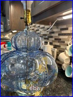 Carl Falkenstein MCM Clear Blue Melon Floral Table Lamp Vintage Parts Only