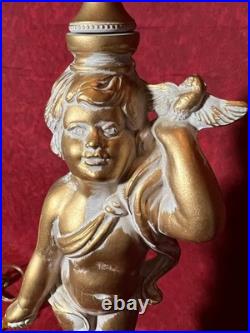 Cast Metal Spelter Figural Cherub Cupid Putti Accent Tabel Boudoir Lamp Light