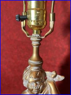 Cast Metal Spelter Figural Cherub Cupid Putti Accent Tabel Boudoir Lamp Light