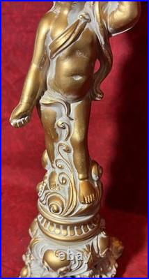 Cast Metal Spelter Figural Cherub Cupid Putti Accent Tabel Boudoir Lamp Light
