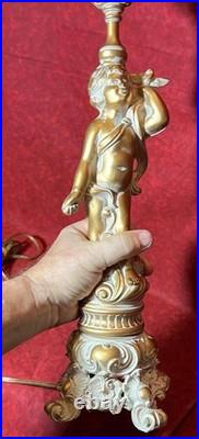 Cast Metal Spelter Figural Cherub Cupid Putti Accent Tabel Boudoir Lamp Light
