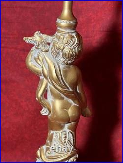 Cast Metal Spelter Figural Cherub Cupid Putti Accent Tabel Boudoir Lamp Light