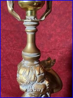 Cast Metal Spelter Figural Cherub Cupid Putti Accent Tabel Boudoir Lamp Light