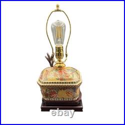 Chinese Tea Caddy Lamp 16 Tall Hand-Painted Asian Design Brass Fittings Vintage