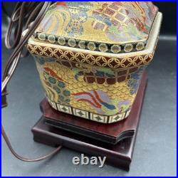 Chinese Tea Caddy Lamp 16 Tall Hand-Painted Asian Design Brass Fittings Vintage