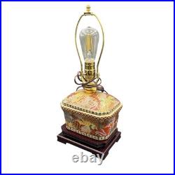 Chinese Tea Caddy Lamp 16 Tall Hand-Painted Asian Design Brass Fittings Vintage