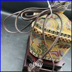 Chinese Tea Caddy Lamp 16 Tall Hand-Painted Asian Design Brass Fittings Vintage