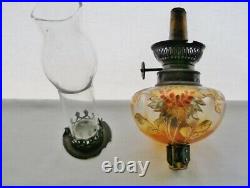FOR PARTS Flawed ART NOUVEAU HandPainted GOLD FLORA Glass OIL LAMP Paris ANTIQUE