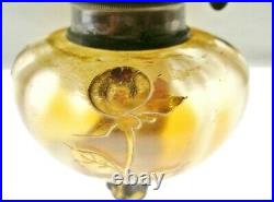 FOR PARTS Flawed ART NOUVEAU HandPainted GOLD FLORA Glass OIL LAMP Paris ANTIQUE