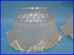 Fluted Frosted Glass Rippled Oil Lamp Shades Crowns Tops Parts Pair 8.5 Vintage