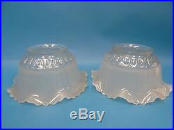 Fluted Frosted Glass Rippled Oil Lamp Shades Crowns Tops Parts Pair 8.5 Vintage