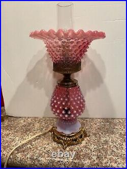 Fnton Cranberry Hobnail Opalescent Lamp With 2 Parts Lighting