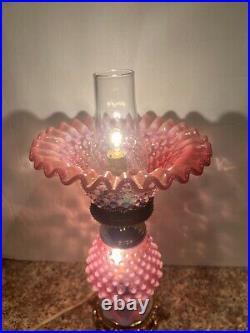 Fnton Cranberry Hobnail Opalescent Lamp With 2 Parts Lighting