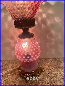 Fnton Cranberry Hobnail Opalescent Lamp With 2 Parts Lighting