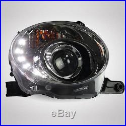 For Fiat 500 2007-2014 LED Headlights LED Front Lamps Black Housing F