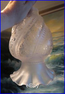 French Satin Glass Antique Banquet Lamp Shade Gas Oil part Vintage sconces beade