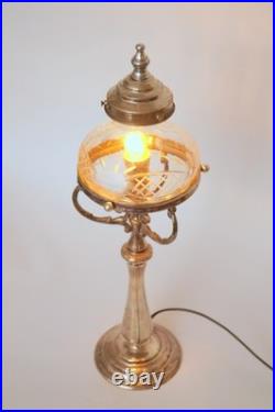 Glass Star Deco Type Brass Glass Table Lamp Vintage Unique Piece