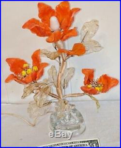 Gorgeous Vtg Mid Century Orange Poppies Venetian Glass Flowers Lamp 12
